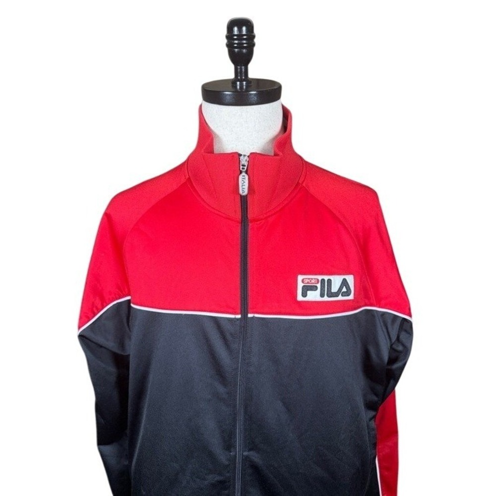Fila Sport Track Jacket Mens XL Red Black Italia Graphic Full Zip Athletic
